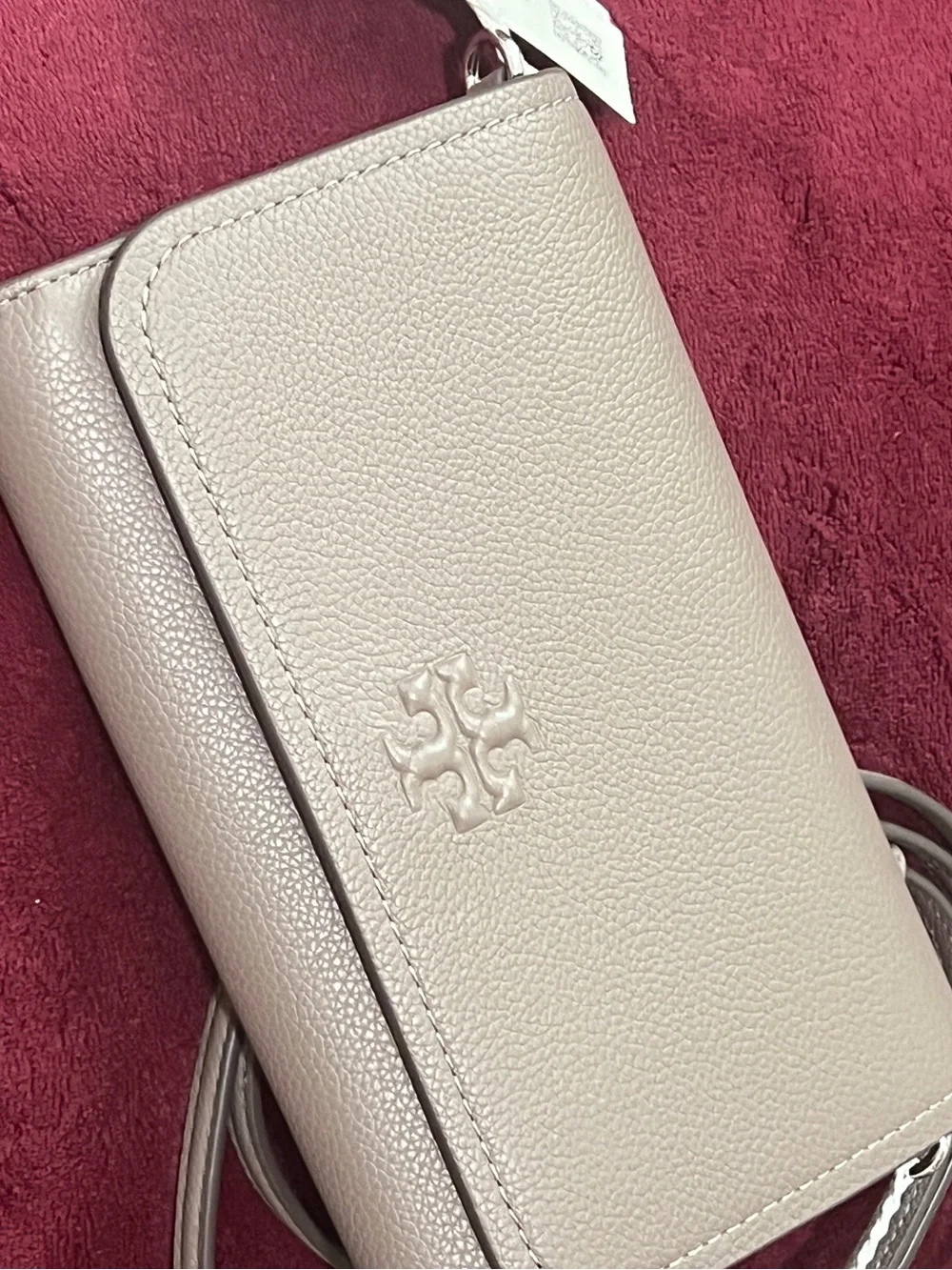 Tory Burch Pebbled Leather Crossbody Wallet - Taupe
